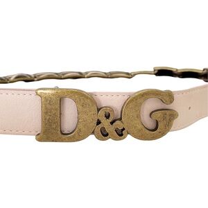 Dolce & Gabbana pink leather solid brass logo buckle chain Y2K belt